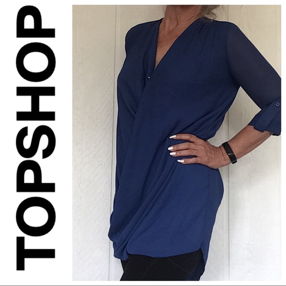 TOPSHOP OVERSIZED ROYAL BLUE CREPE TOP OR DRESS SIZE 2 - Picture 3 of 12